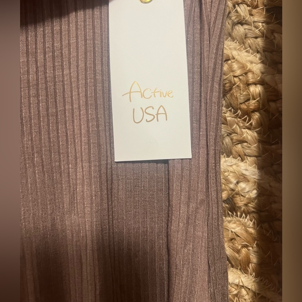 Active USA Women's Brown Ribbed Off the Shoulder Long Sleeve Dress,Size L,NWT - Picture 3 of 10